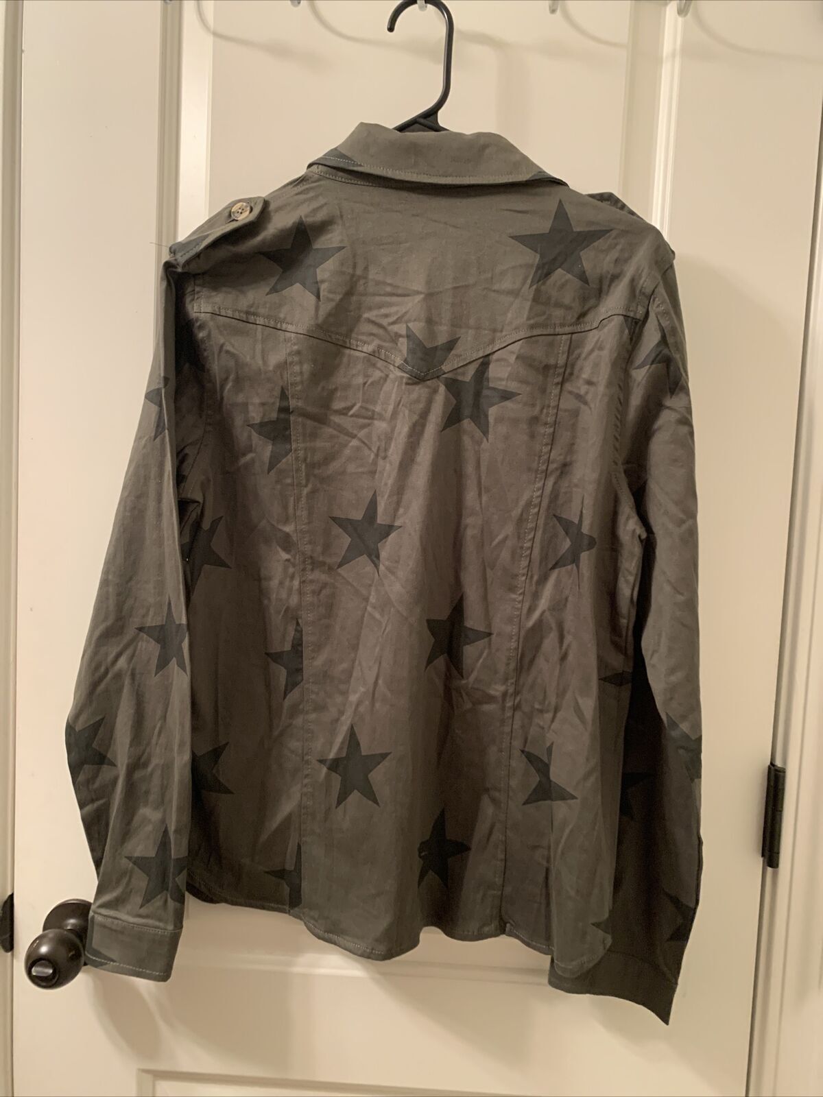 Knox Rose Utility Button Up Shirt Jacket Shacket Olive Green Stars Women’s M,XL