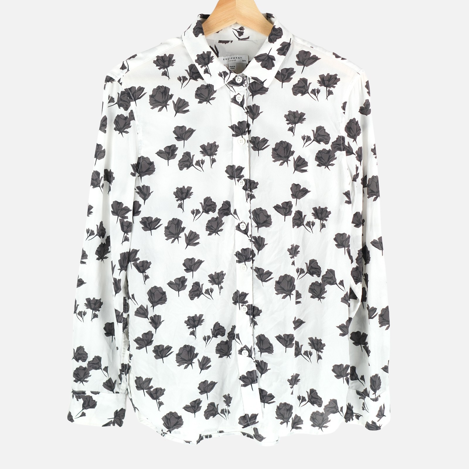 Equipment Femme White Black Silk Floral Shirt Size M