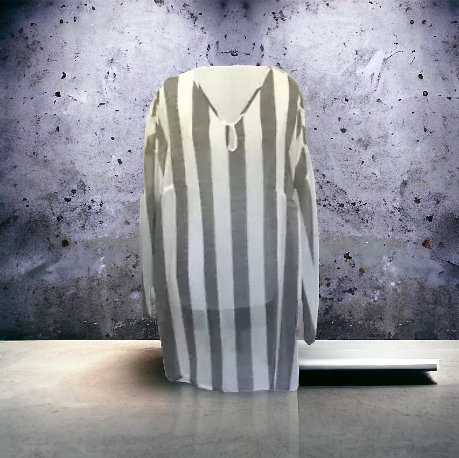 Miss Look Grey White Stripe Blouse Lightweight Sheer Scoop Neck Size 2XL