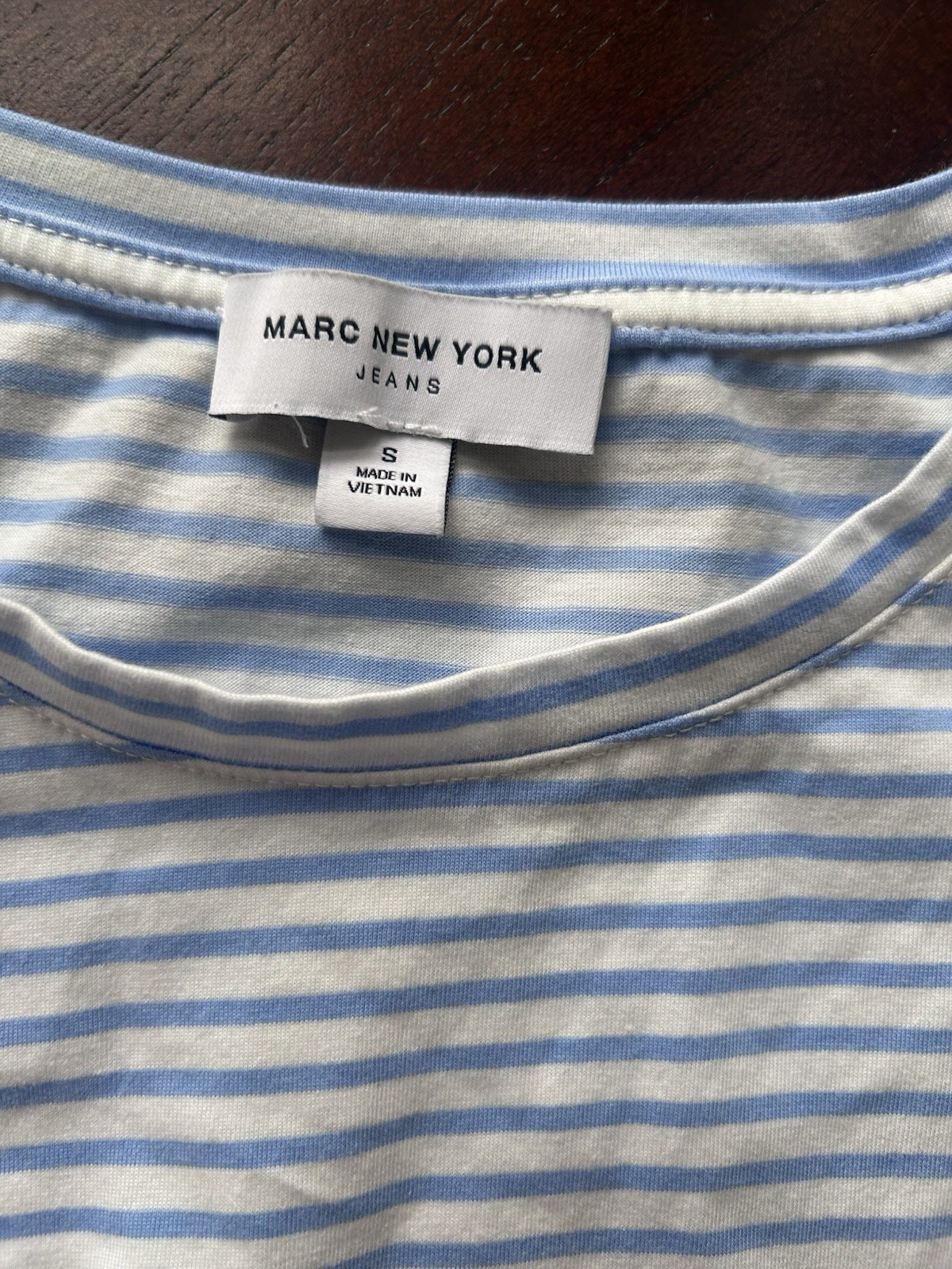 Marc New York Jeans Blue/White Striped Knit Crew Neck Knot Hem Tee size S