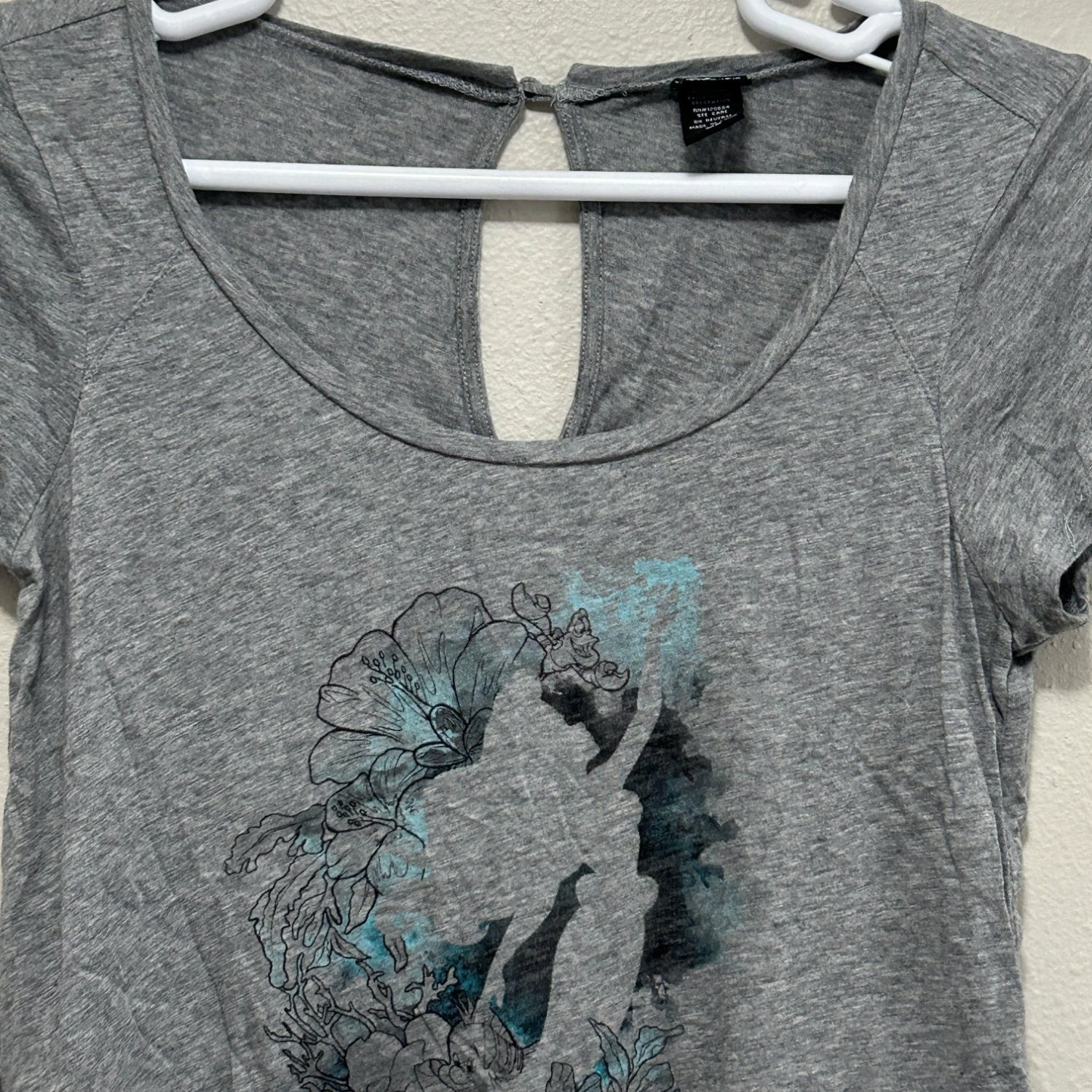 Disney The Little Mermaid Ariel Silhouette Womens Gray T-Shirt