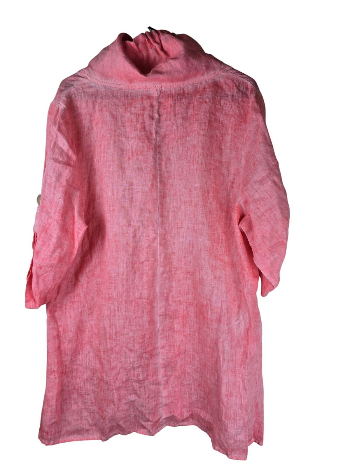 Fantazia Pink Oversized Lagenlook Ruffled Button-Front Linen Jacket With Pockets