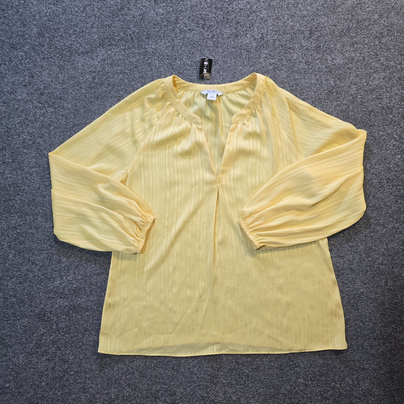 White House Black Market Top Womens Size Large Yellow Striped Long Sleeve Sheer