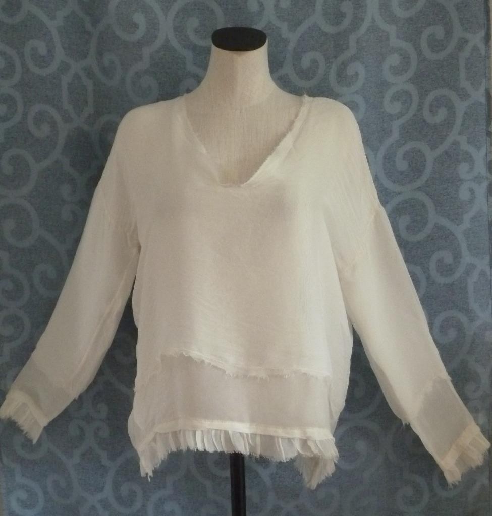 Sanctamuerte ITALY Silk Boho Lagenlook 2-Layer Raw Edges Boxy Top OS XS S M $276