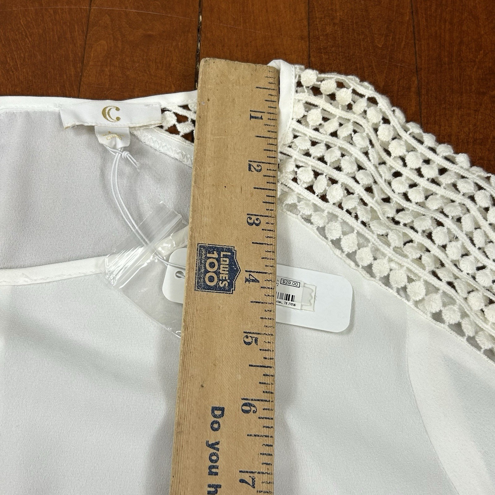 Charming Charlie Womens Large Ivory Semi Sheer Blouse Long Sleeve Crochet Trim