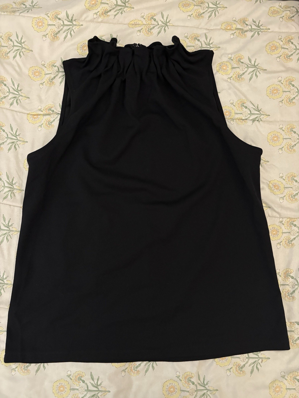 Ann Taylor Factory Black Sleeveless Mock Neck Blouse Ruffle Zip, Women’s M