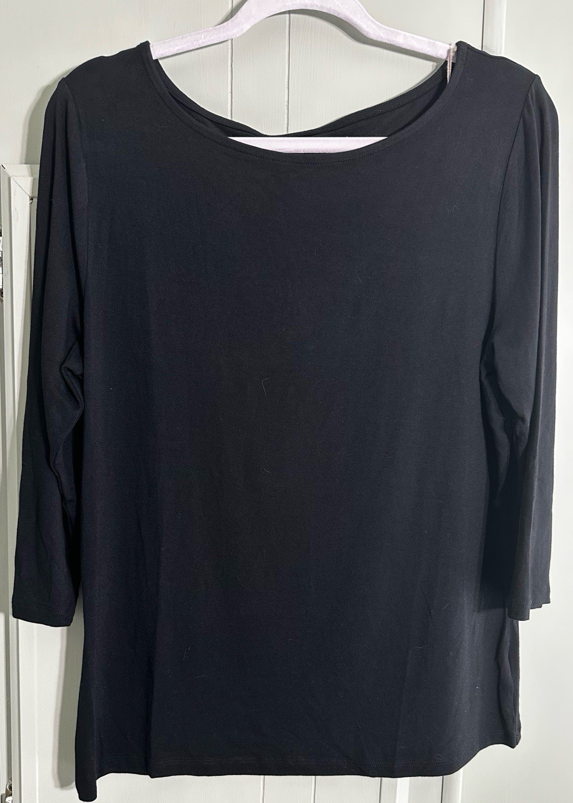 A New Day Top Boat Neck 3/4 Sleeve Solid Basic Tee NWT Women’s Black Large