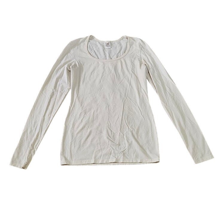 Peruvian Connection Pima Cotton Scoop Neck Long Sleeve Top Cream Small Stretch
