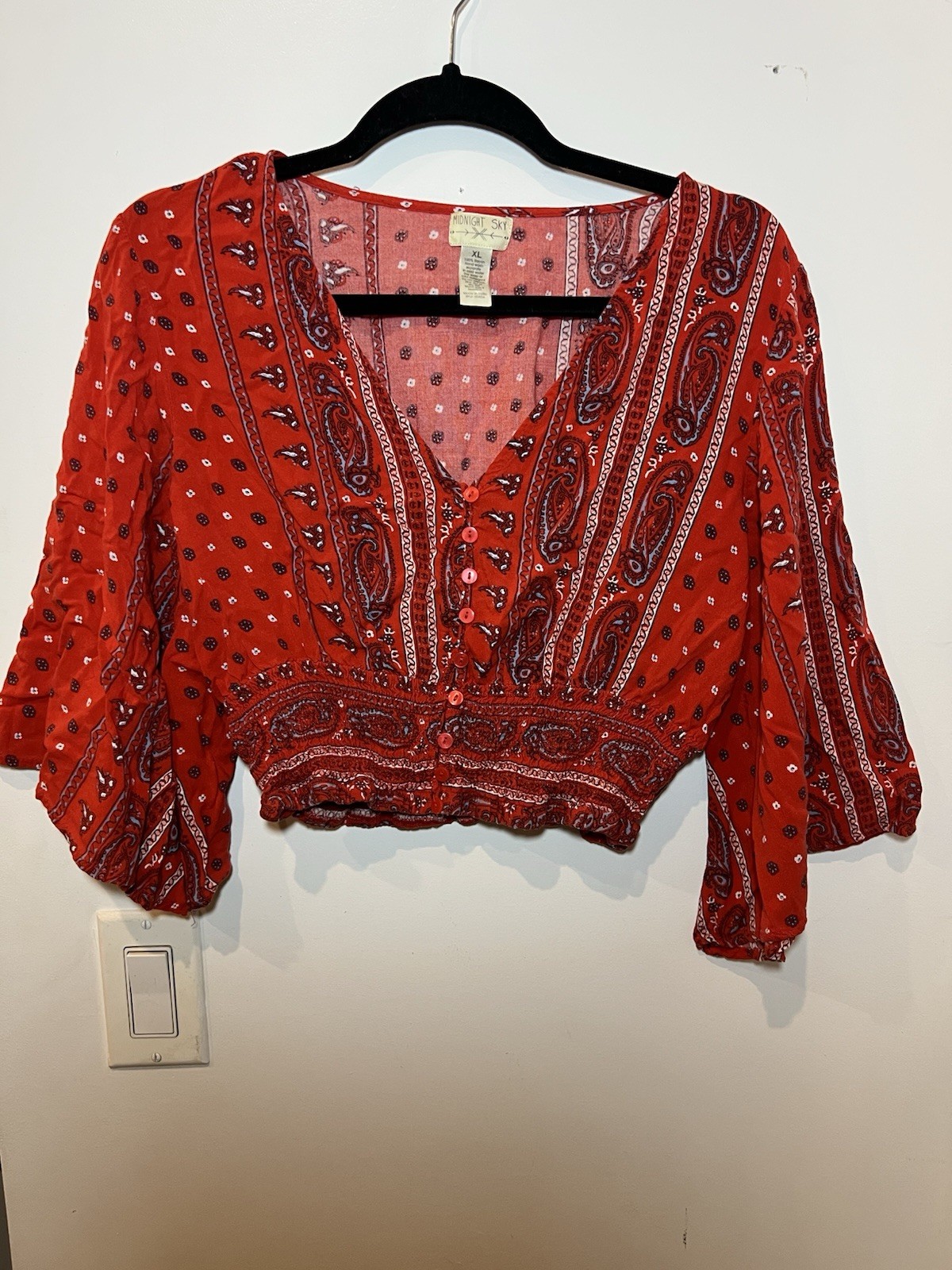 Red Paisley Blouse with White and Black Accents Brand MIDNIGHT SKY Size XL