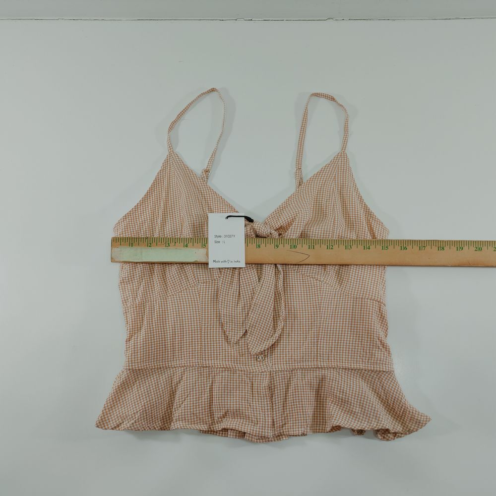 Japra Smocked Crop Top with Tie Front Ruffle Hem Tank Cami Size L