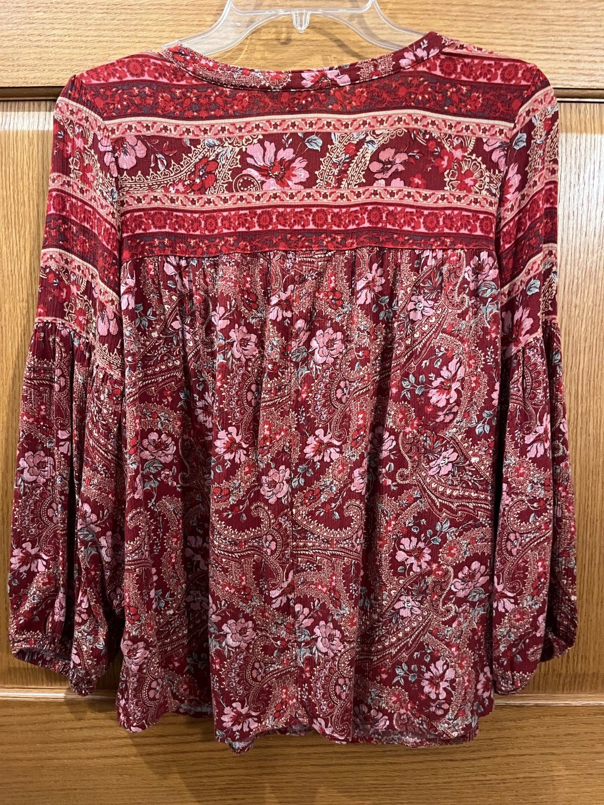 Floral Paisley Peasant Top Womens S Oversized Boho Retro Lace Up American Eagle