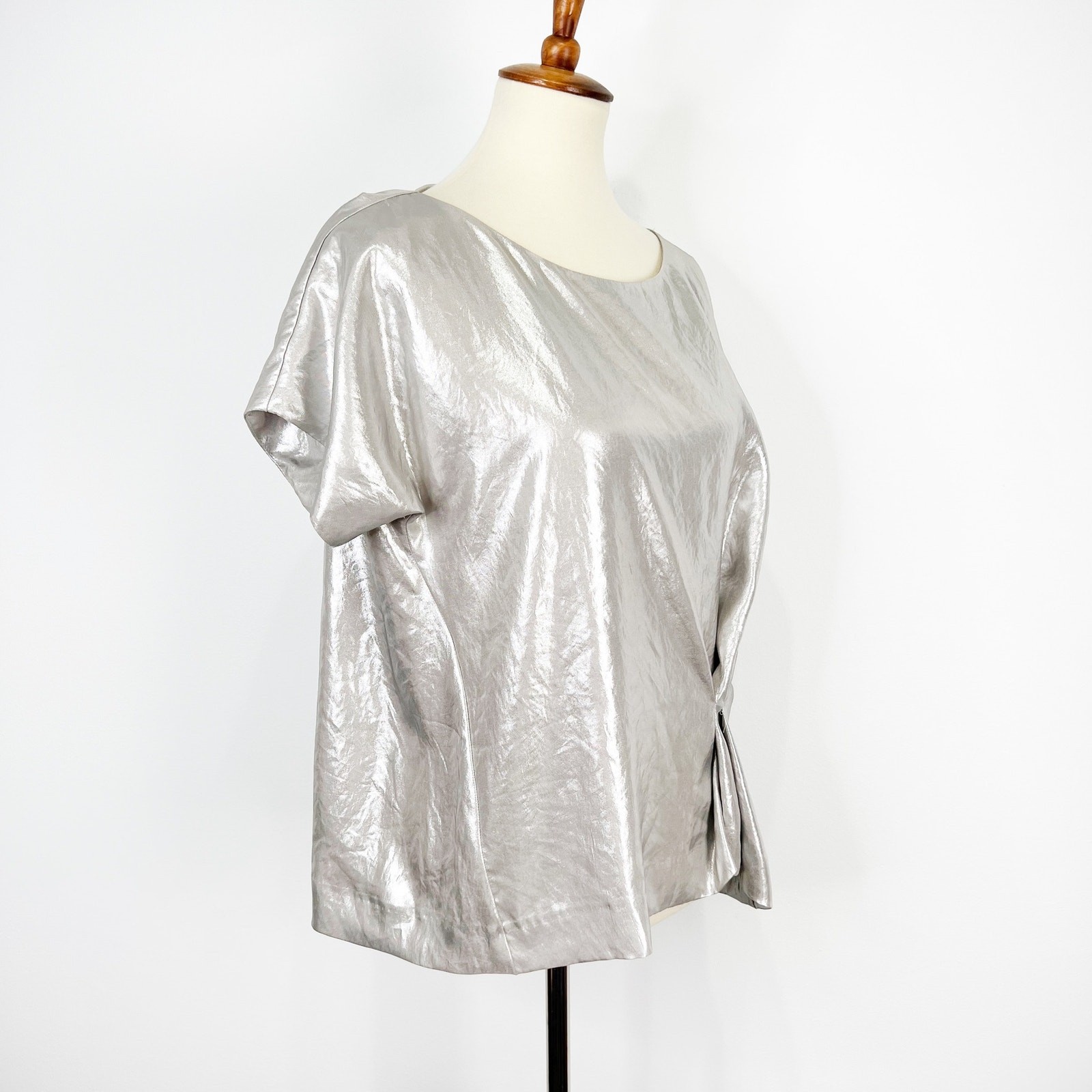 Stella Nova silver metallic asymmetrical blouse top shirt Size 40 M/L