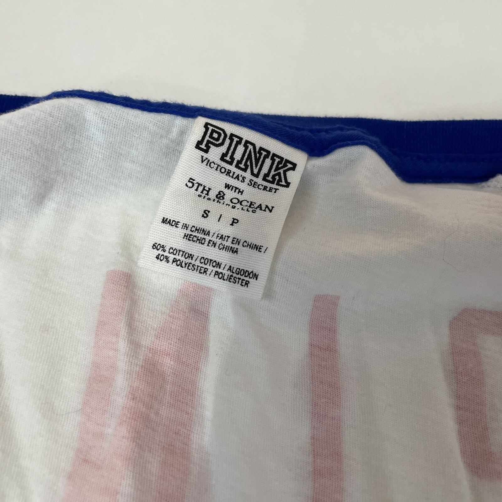 PINK Victorias Secret Baseball Tee Top Shirt Size Small Chicago Cubs White #1008