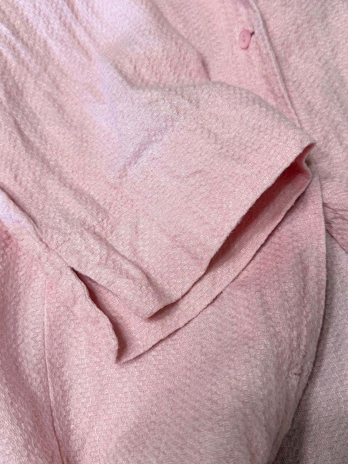 Eileen Fisher Pink 100% Linen Button up V-Neck Sz L 3/4 sleeve Top