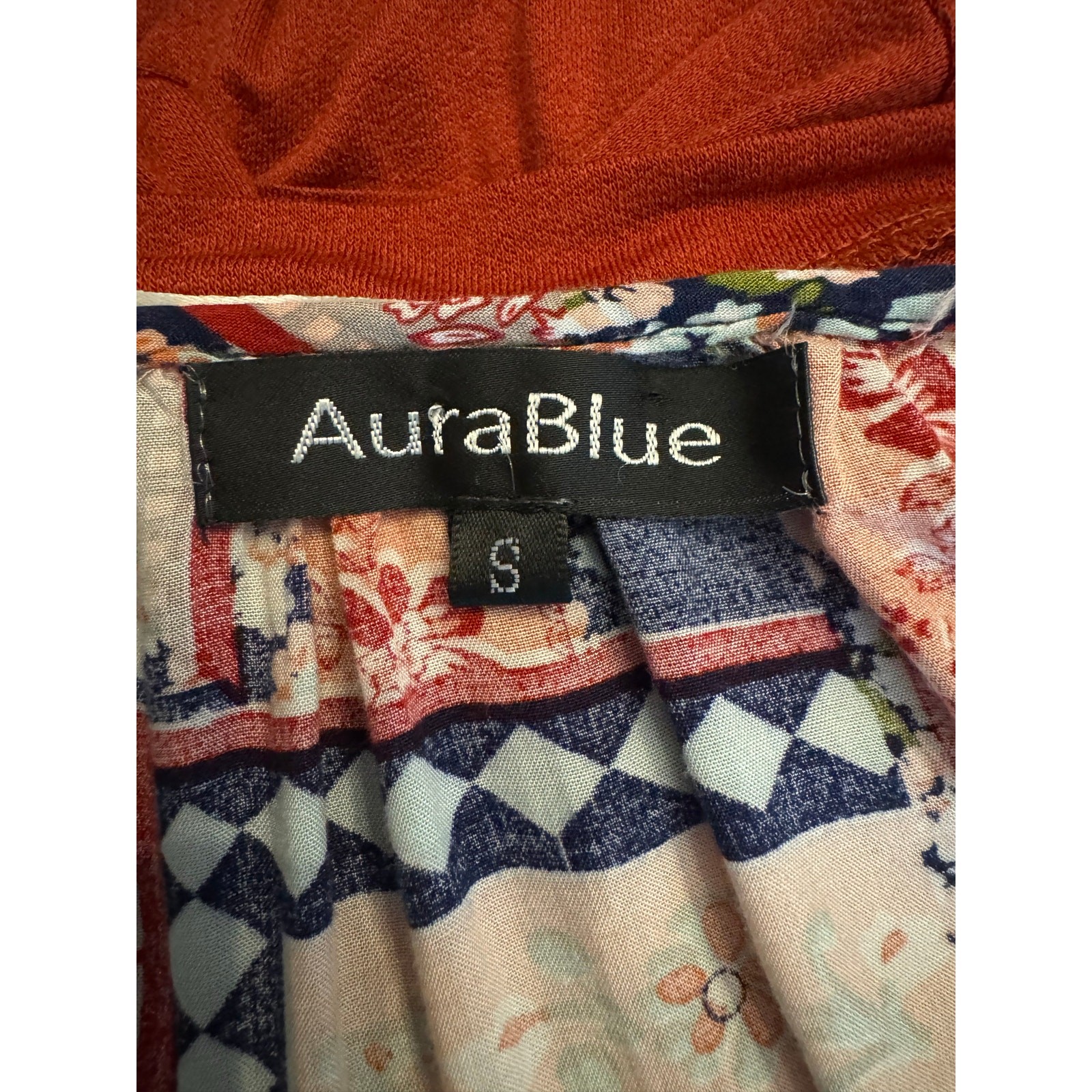 Aura Blue Peasant Patchwork Boho Top Flowy with Ruffle Sleeves Size Small