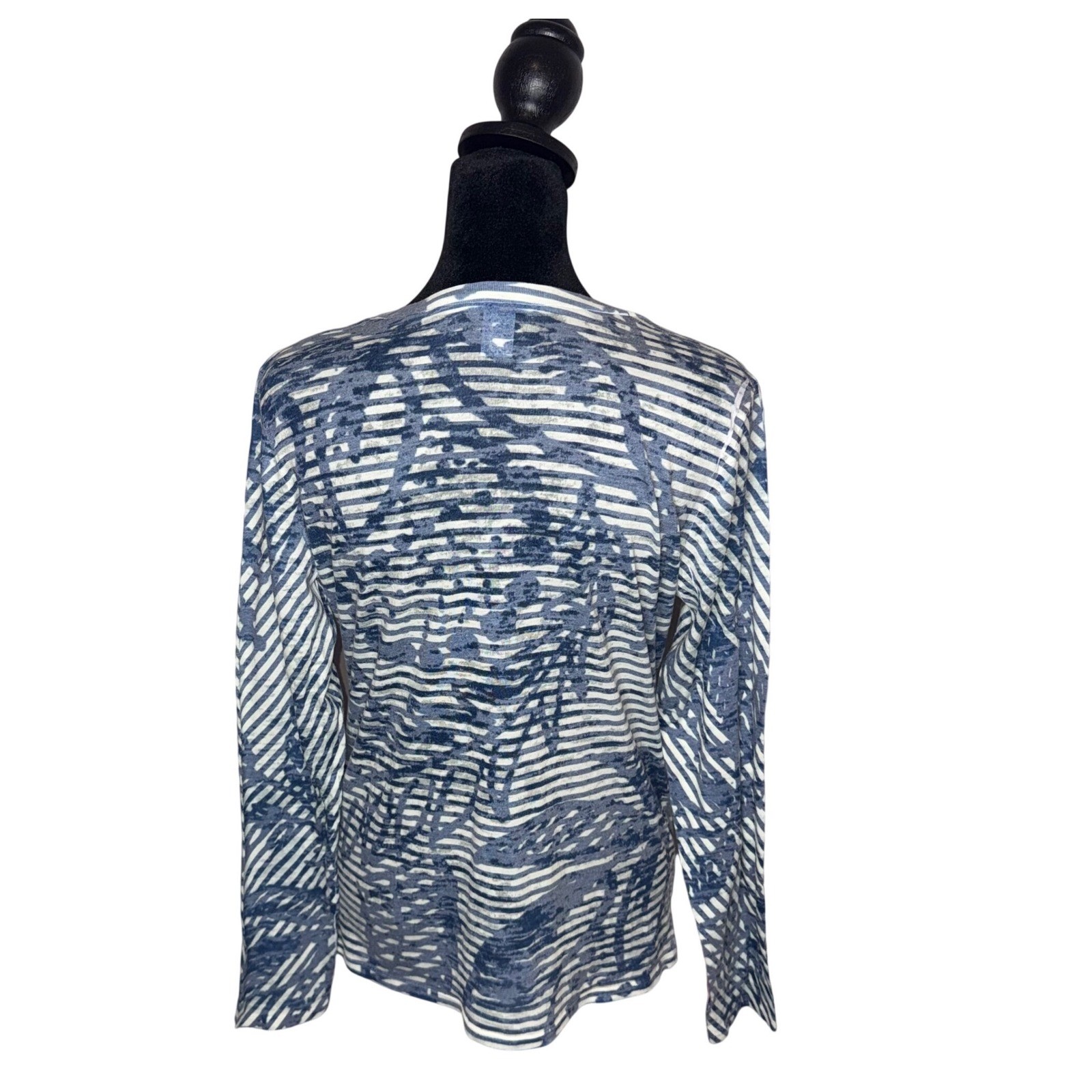 Before Again Burnout Floral Striped Top Size S Blue Coastal Layering Sheer