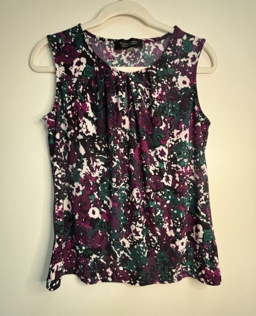 Black Label Evan Picone Women XS Multicolor Sleeveless Pleated Neckline Blouse