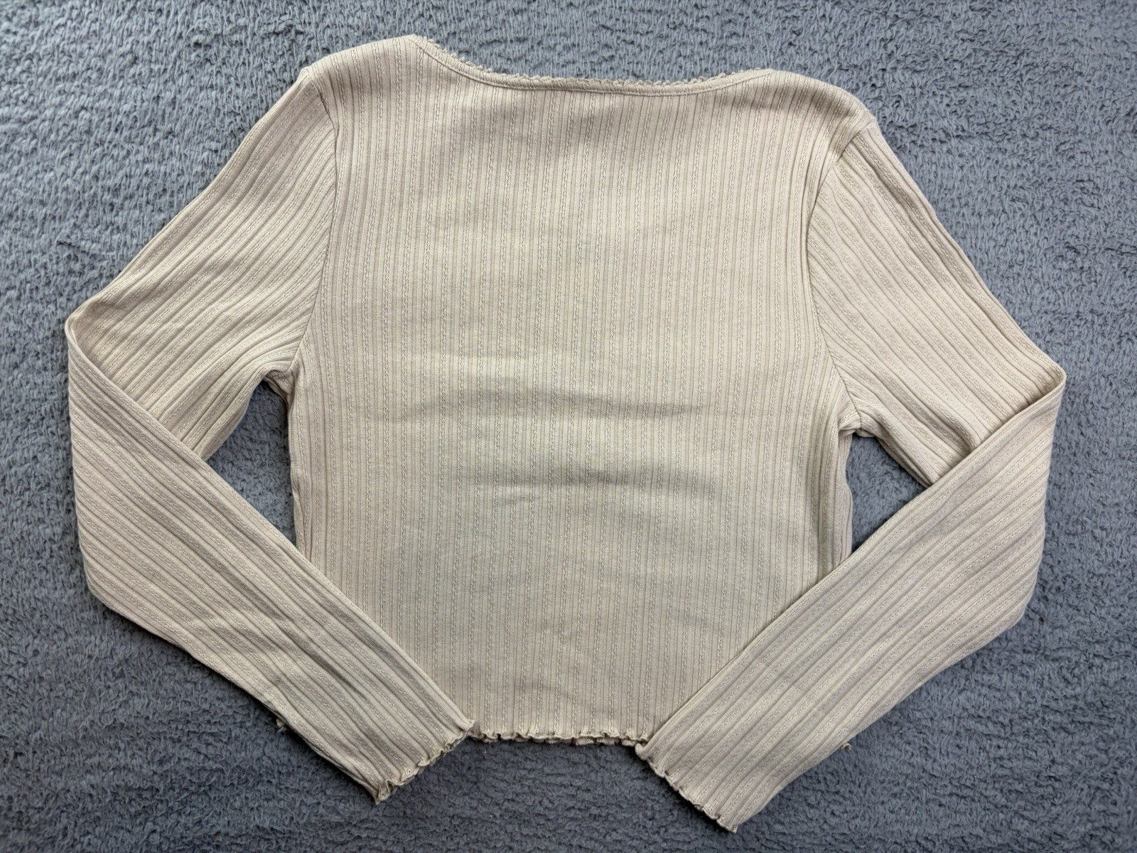 Universal Thread Womens Medium Tan Long Sleeve Pointelle Henley Shirt