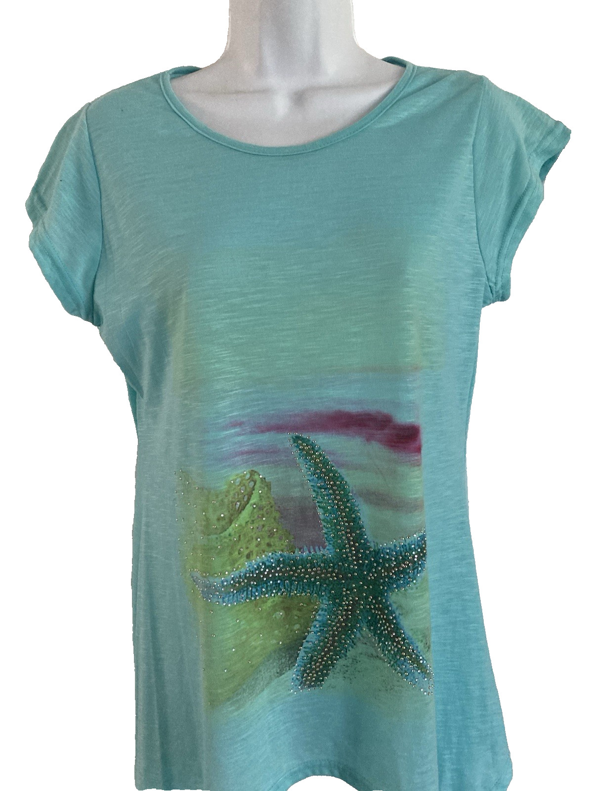 India Boutique Tunic Top One Size Multicolored Beaded Starfish Lagenlook Coastal