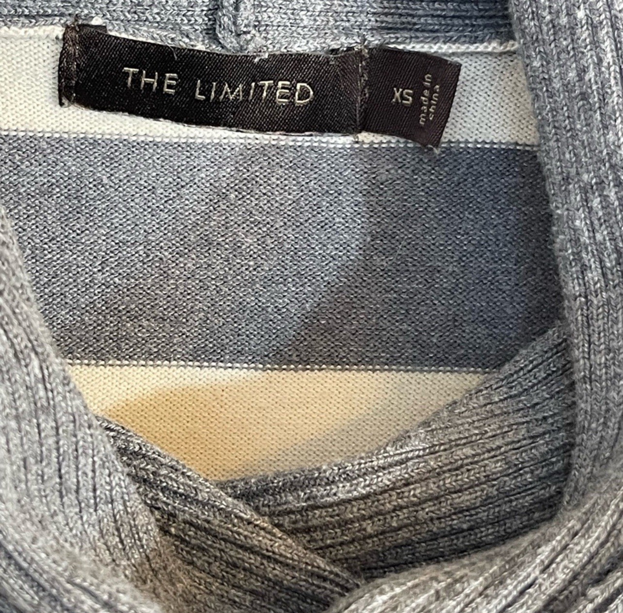 The Limited Gray and White Striped Cowl Neck Top Womens XS Y2K Fitted Knit
