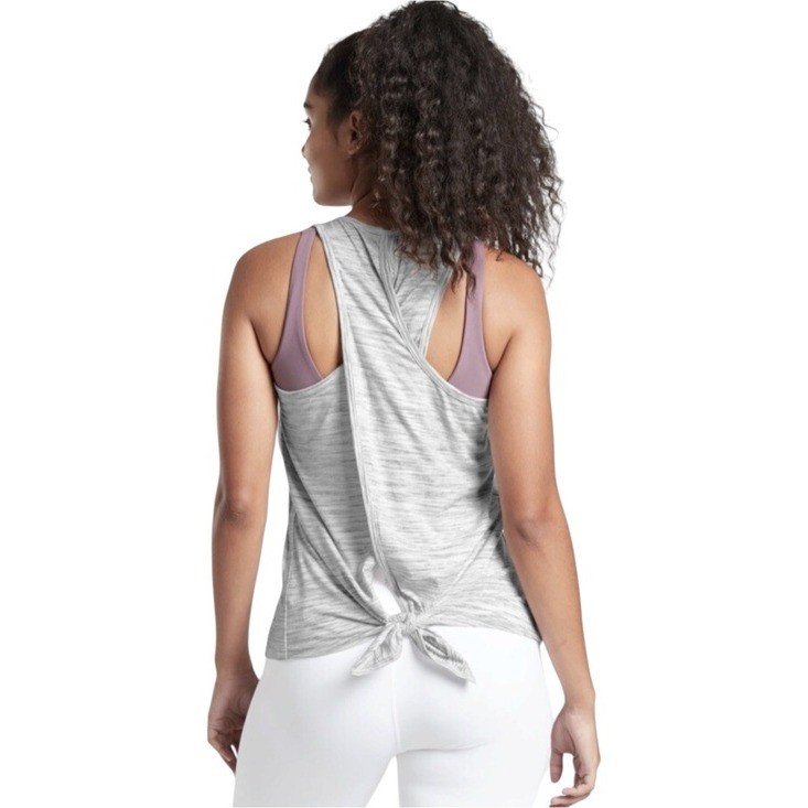 Athleta Essence Spacedye Tie Back Tank Small Gray Racerback Yoga Workout Top