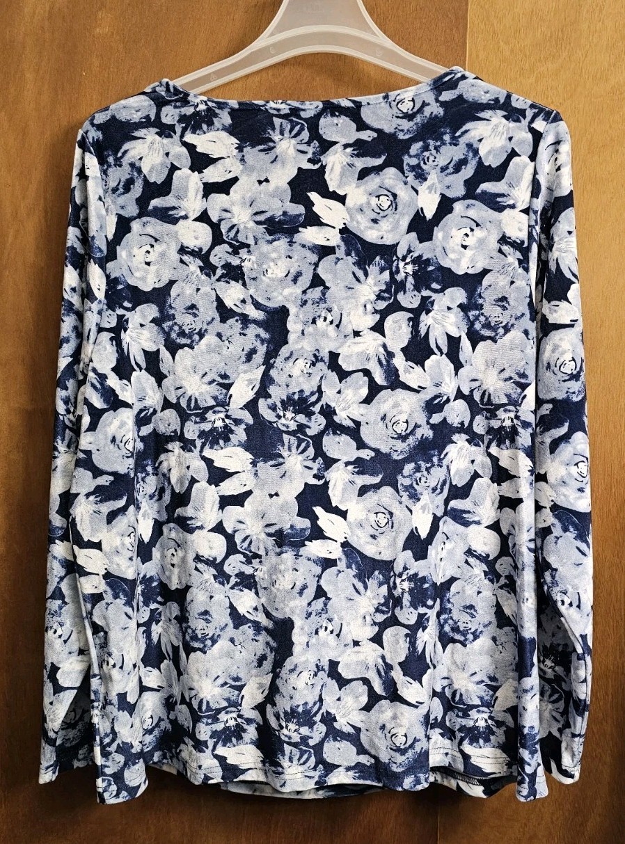 LuLaRoe Catherine long sleeve top blue white floral print womens plus 2x 2xl NEW