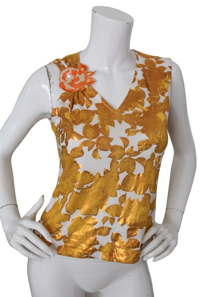 Miss Sixty Vintage Y2K Tank Top Metallic Foil Floral Sleeveless NWT Size Large