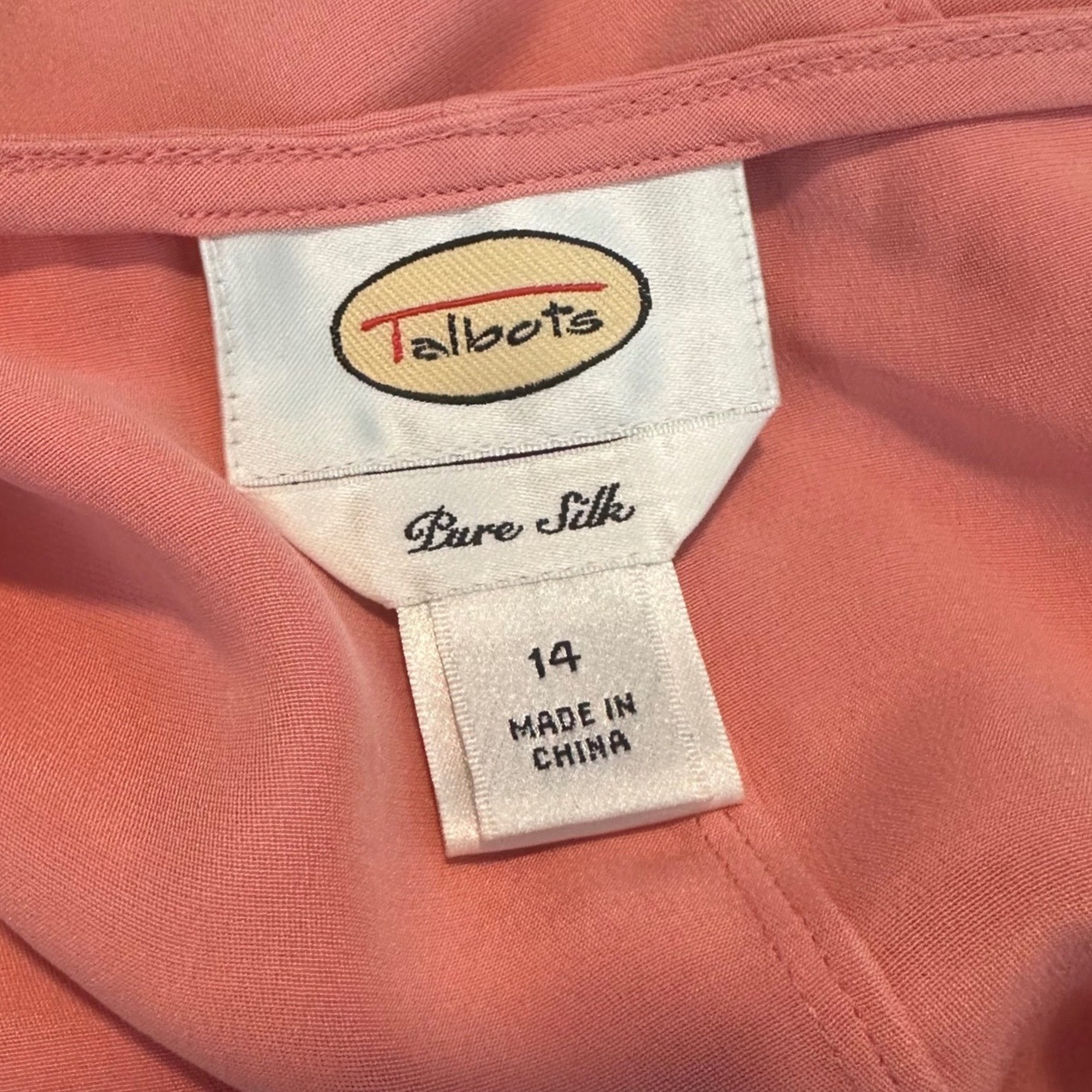 Talbots Womens 100% Pure Silk Sleeveless Shell Tank Top Coral Pink Size 14