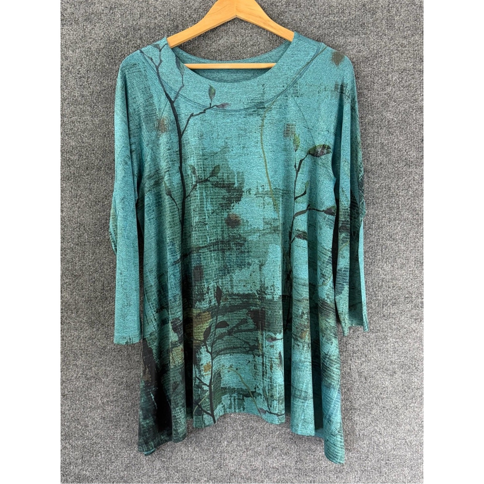 Jess & Jane Womens Artsy 3/4 Sleeve Tunic Top Size XL Teal Office Casual Stretch