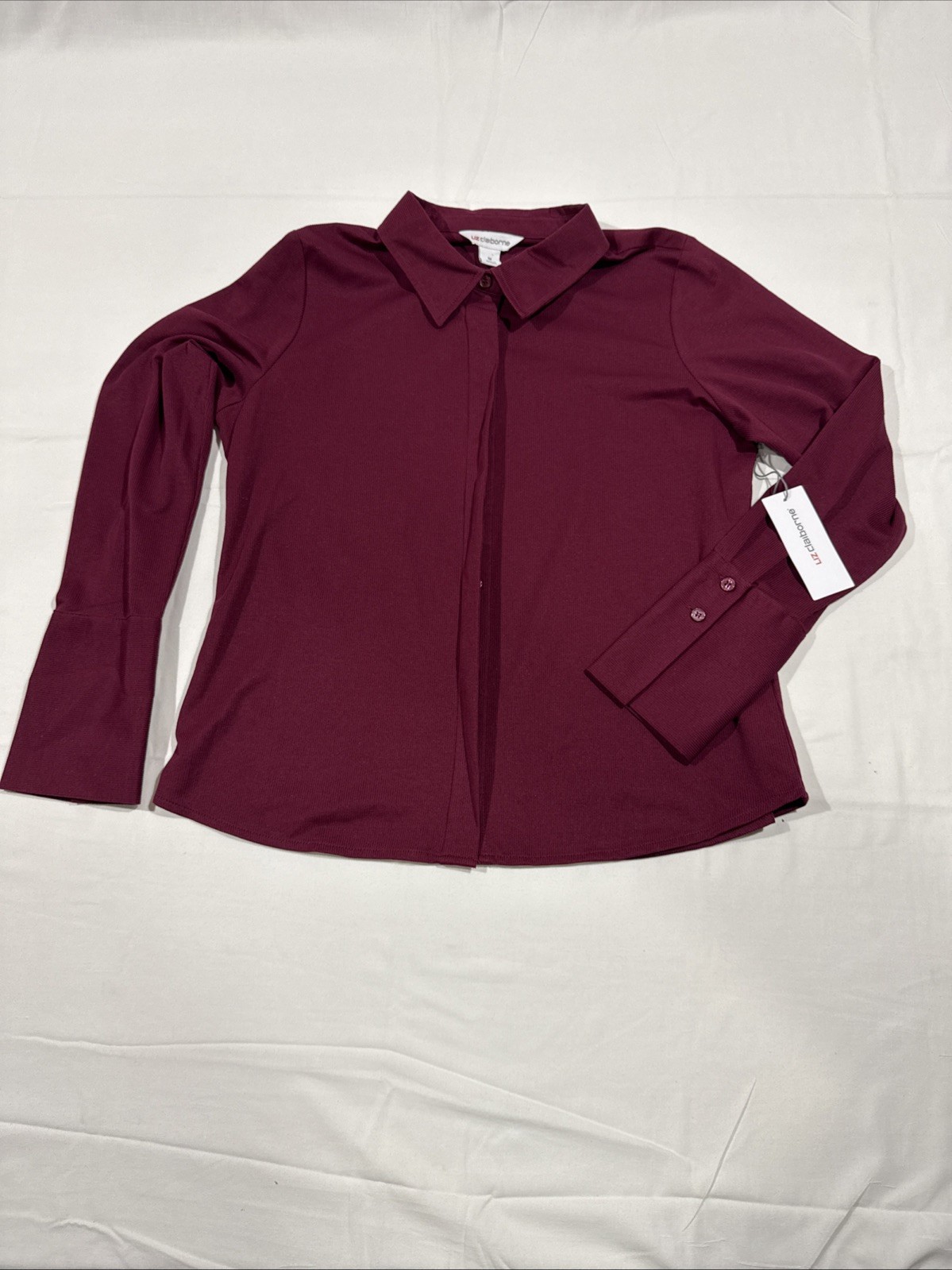NWT Liz Claiborne Burgandy Passion Long Sleeve Button Up Blouse Medium