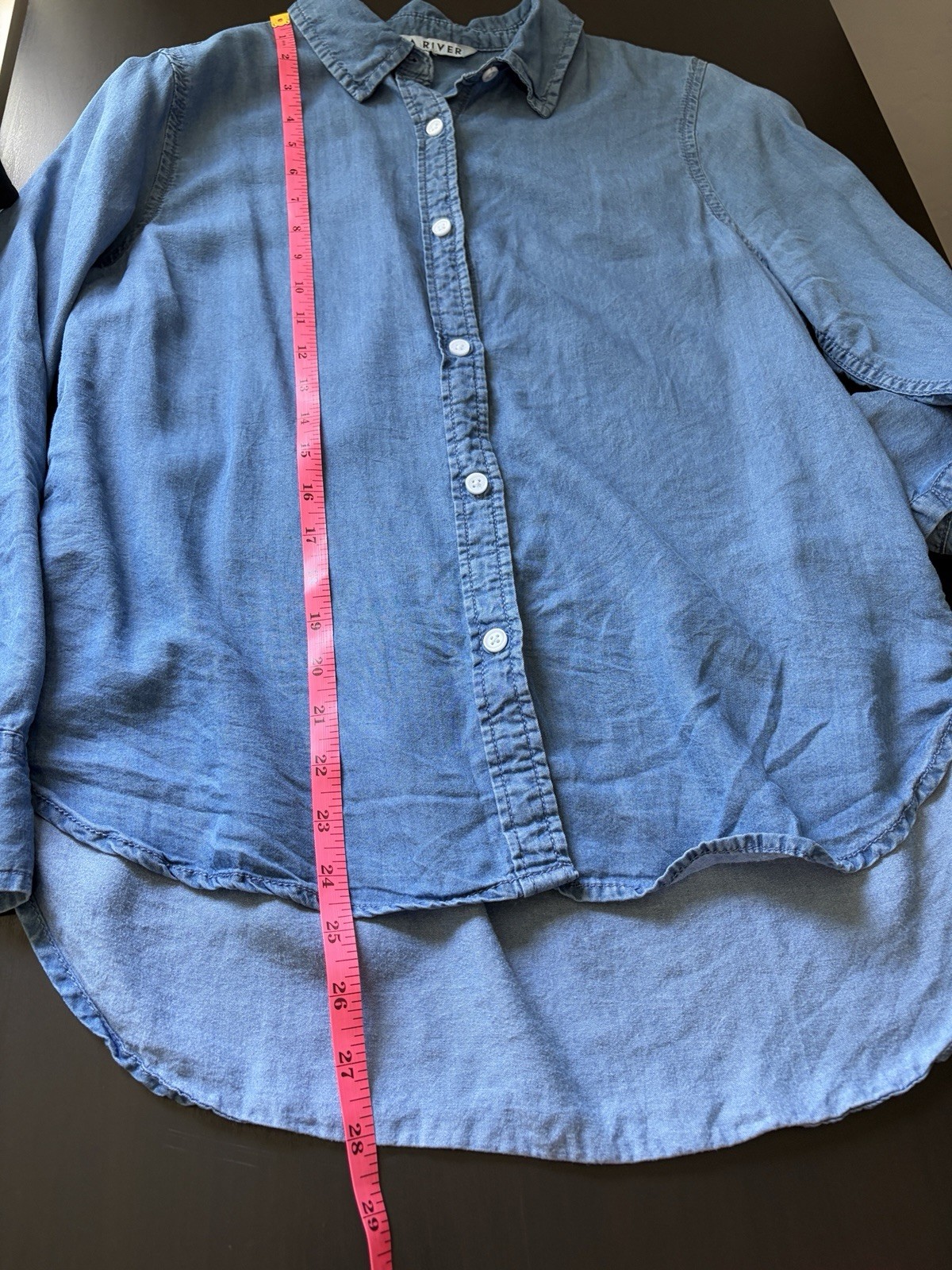 100% Tencel Lyocell Chambray Button Down Shirt Blue Small Lola River Preppy