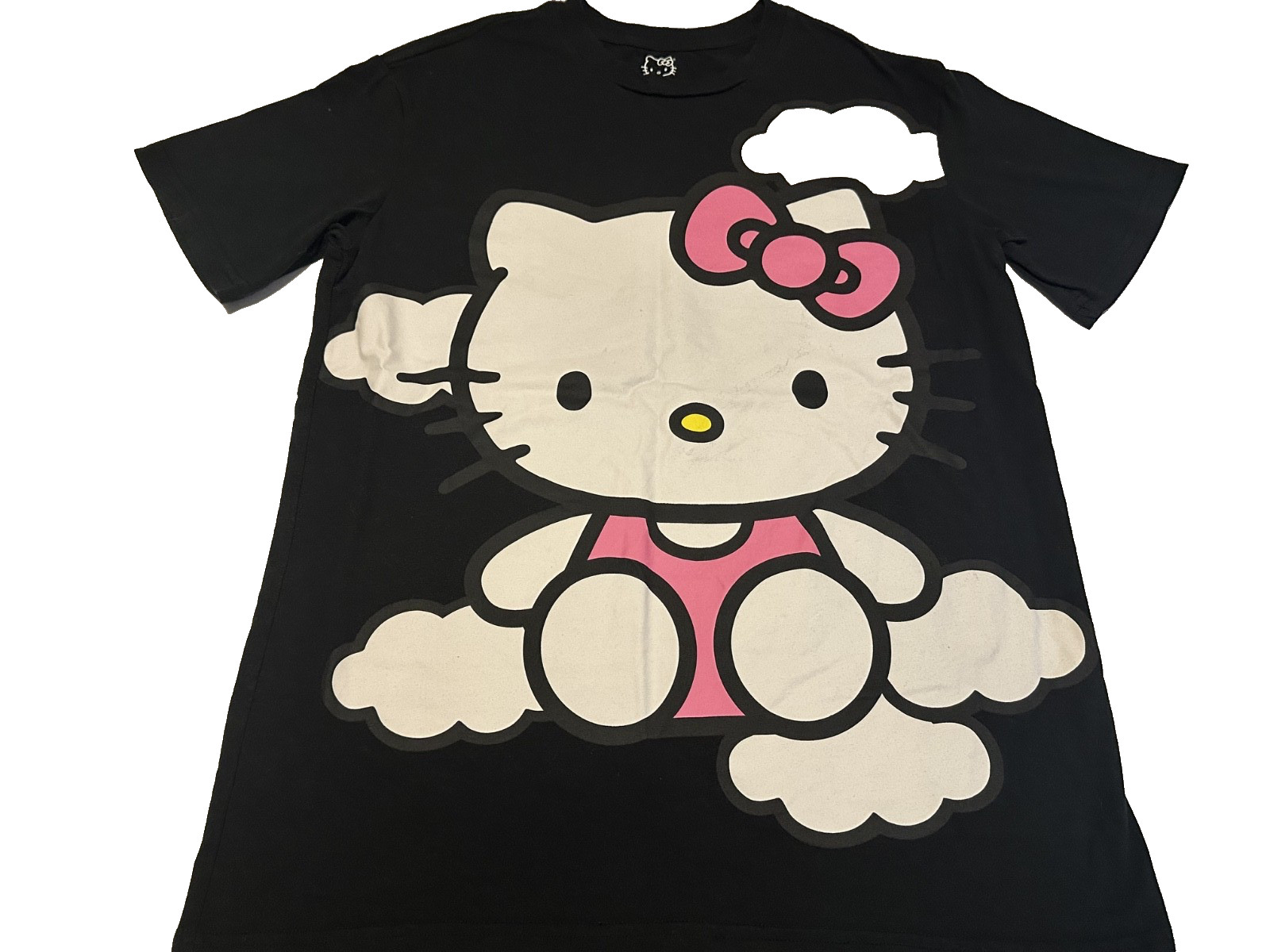 Hello Kitty women Black Graphic Cotton T-Shirt Crew Neck Short Sleeve L