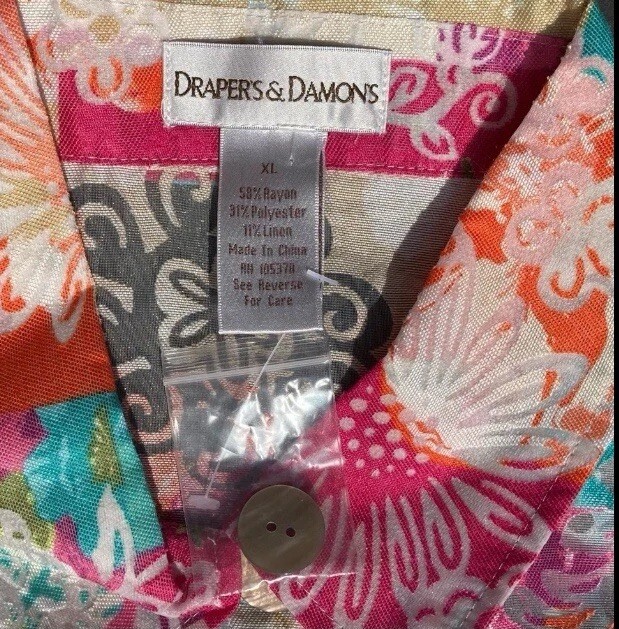 Draper’s & Damon’s Shirt Jacket Size Large Linen Blend Floral Burnout Sheer NWOT
