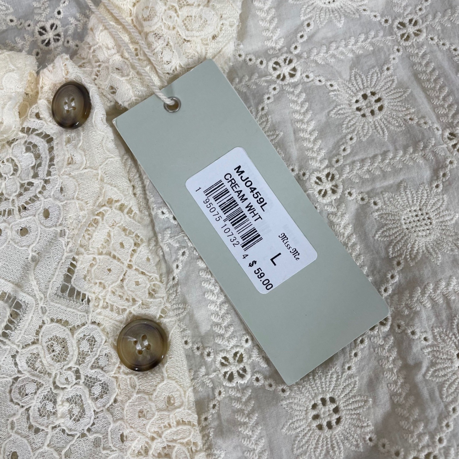 Miss Me Blouse Womens Large Lace Eyelet Patchwork Cottage Victorian Grandma Boho