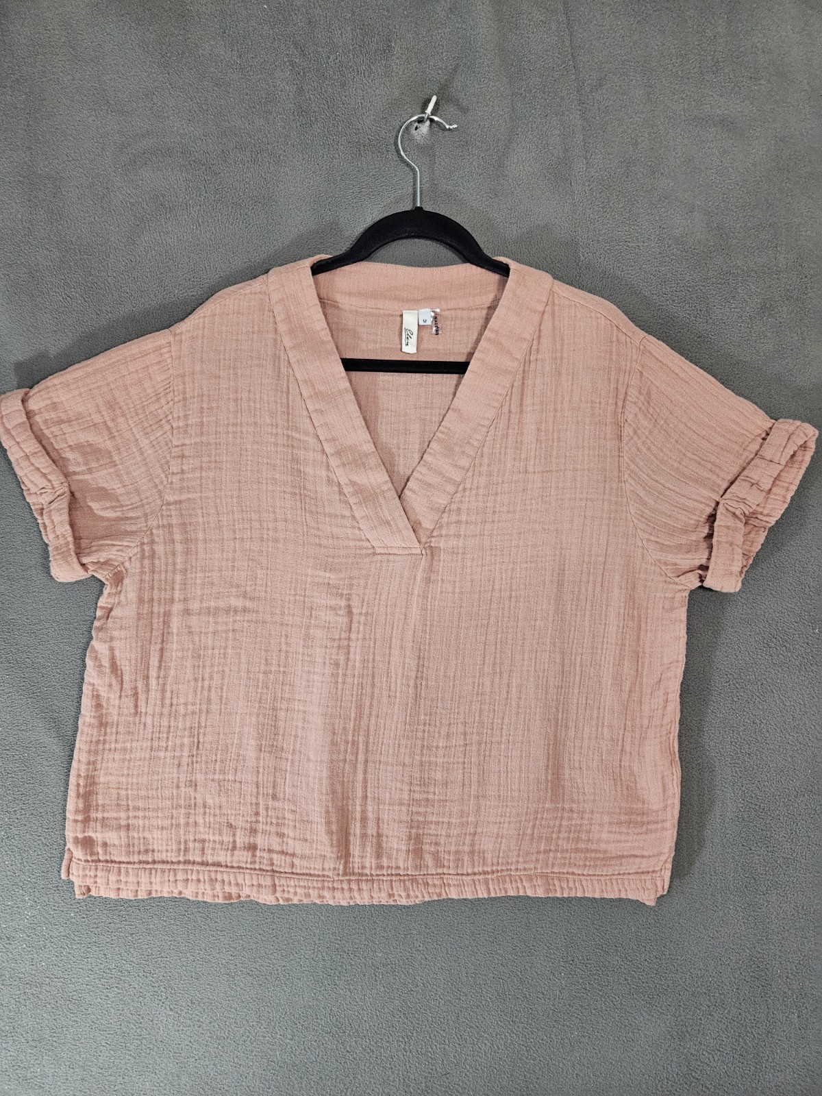 Elan Womens Medium Gauze Shirt Oversized Dust Pick Vneck Minimalist Boho