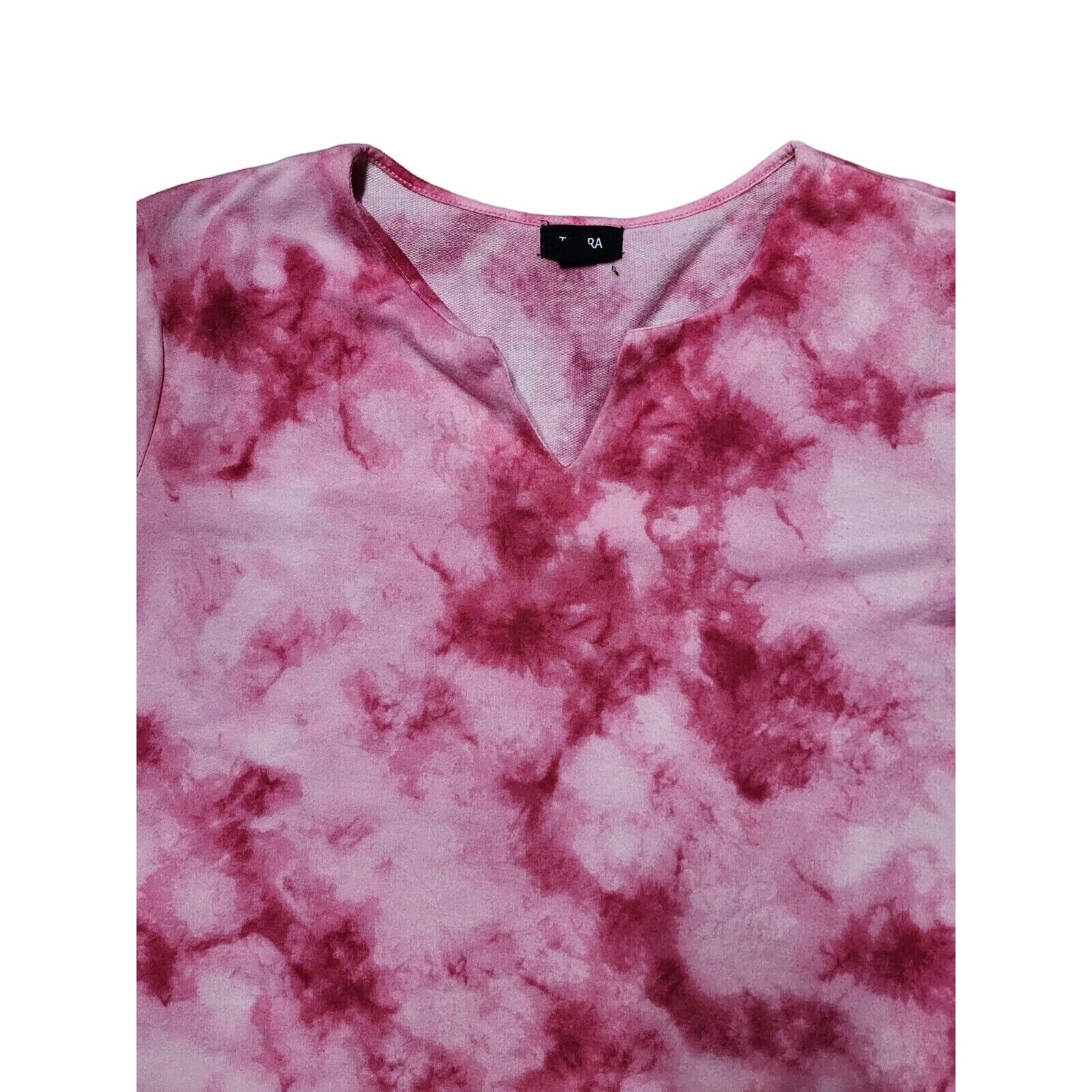 Tacera Women’s Size XL Red Pink Tie Dye Shirt with V-Neck Poly Spandex Blend