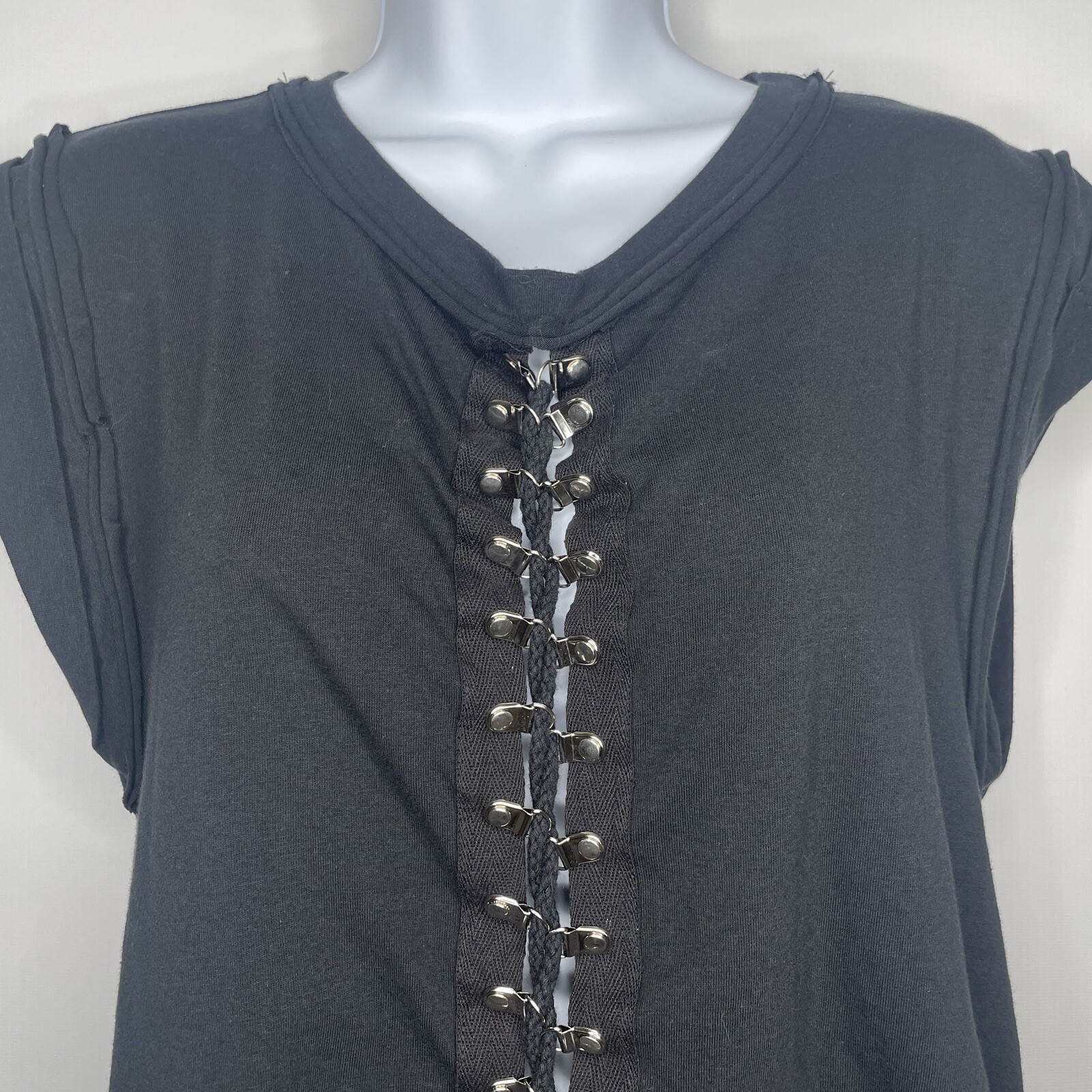 Jella Couture Jella C Black Corset Laced Cuffed Cut Off T-shirt Punk Goth Size S
