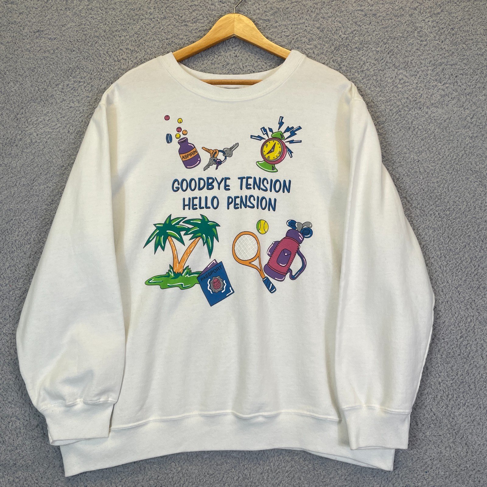 Vintage 90s Funny Retirement Sweatshirt Size 2XL Crewneck Grannycore White