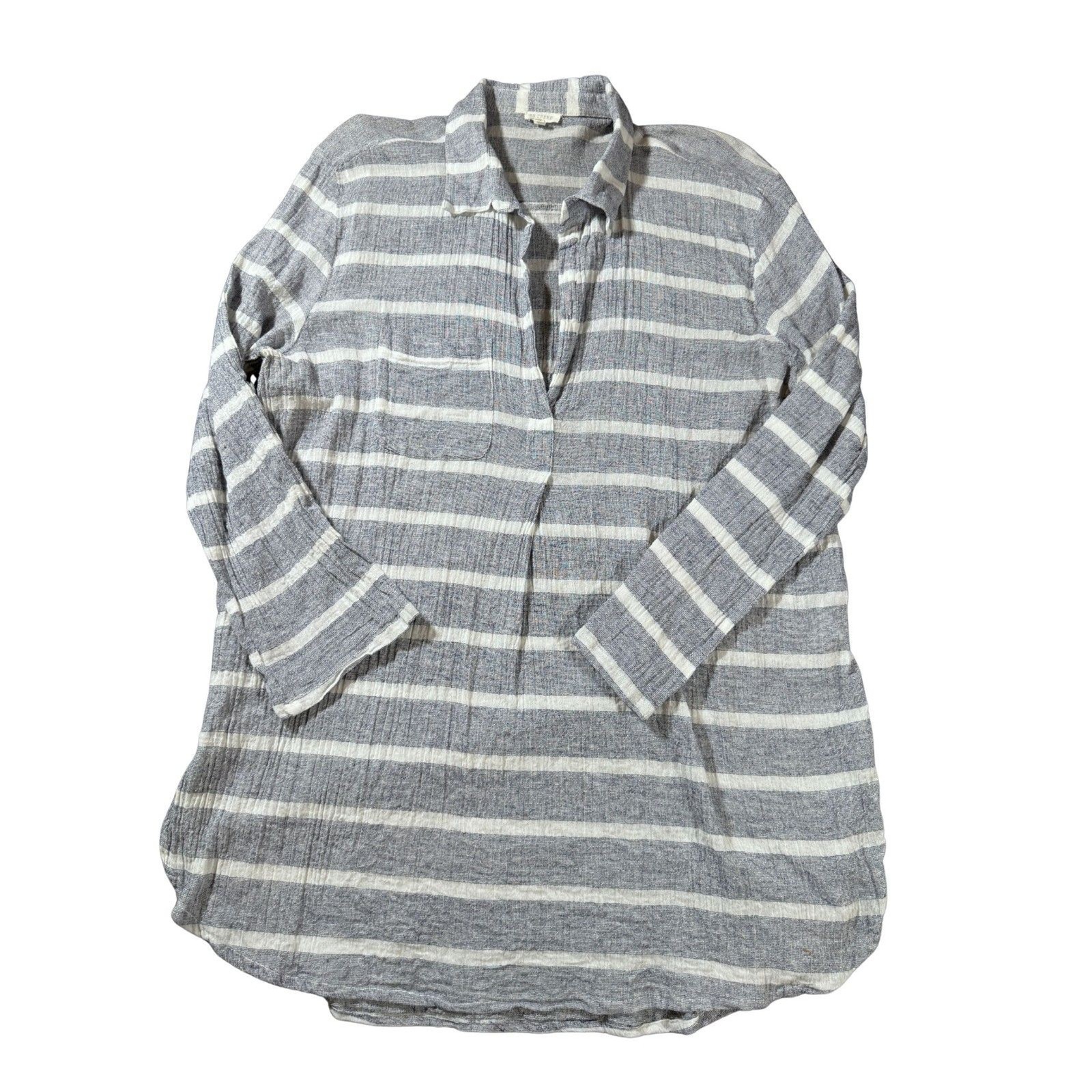 En Creme Blue White Striped Long Sleeve Tunic Popover Cotton Womens L