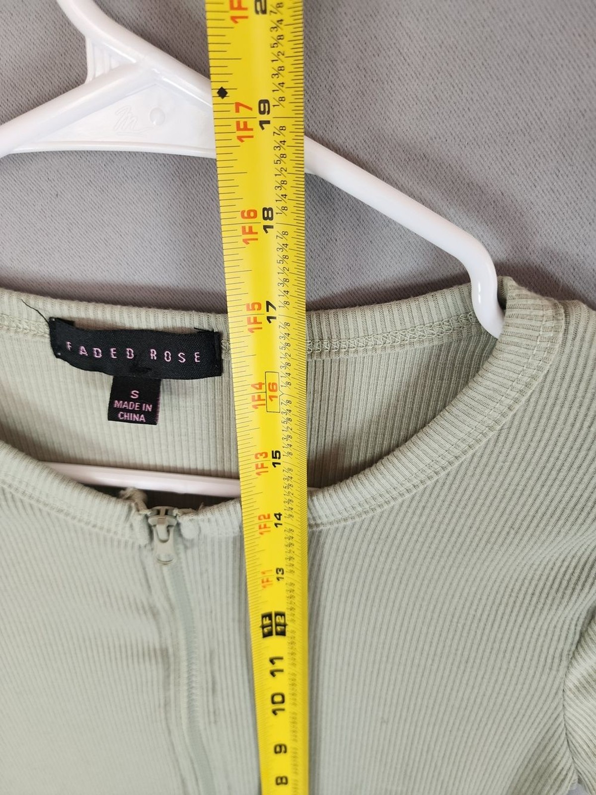 Faded Rose Sage Ribbed Zip-Front Short Sleeve Tee