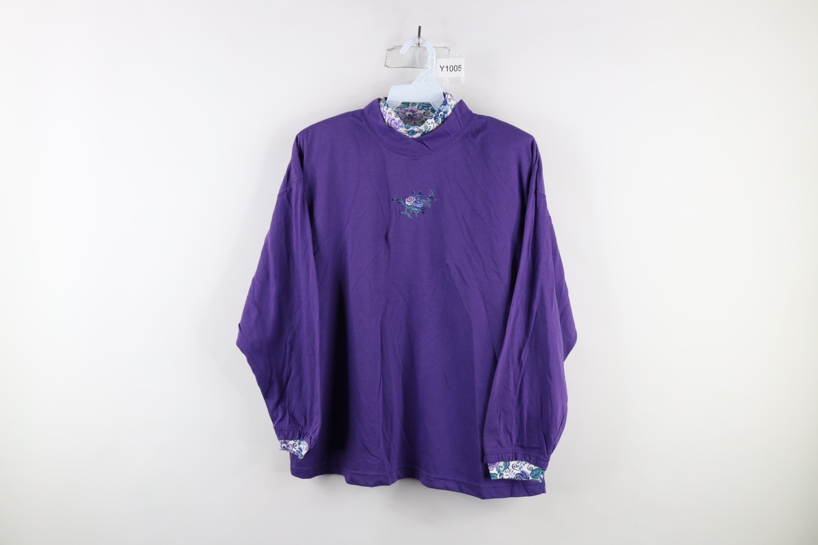 Deadstock Vtg 90s Country Primitive Womens L Layered Flower Long Sleeve T-Shirt