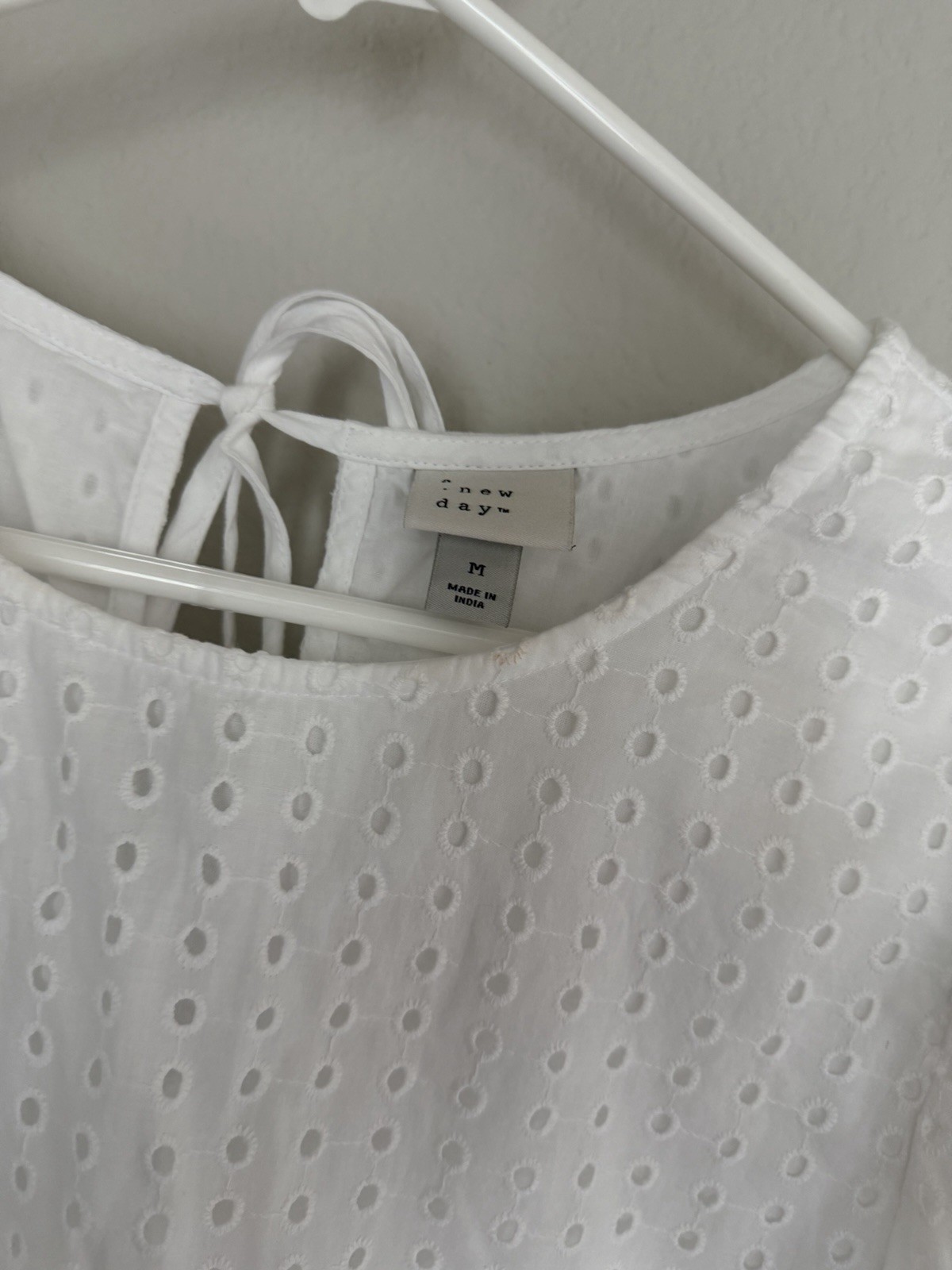 A New Day Size M Women’s Allover Eyelet Elbow Length Puff Sleeve Cotton Blouse