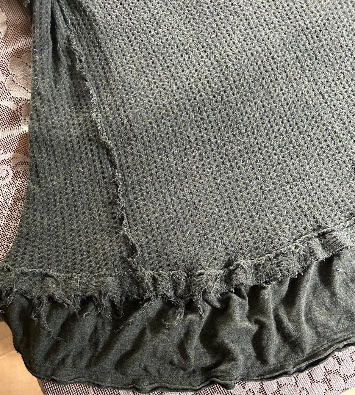 We The Free Army Green Tunic Thermal Top Ruffle Raw Edge Loose Fit Small