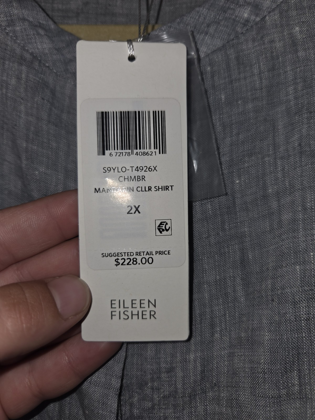 Eileen Fisher New Mandarin Collar Long Shirt Tunic Top Organic Linen Plus 2x