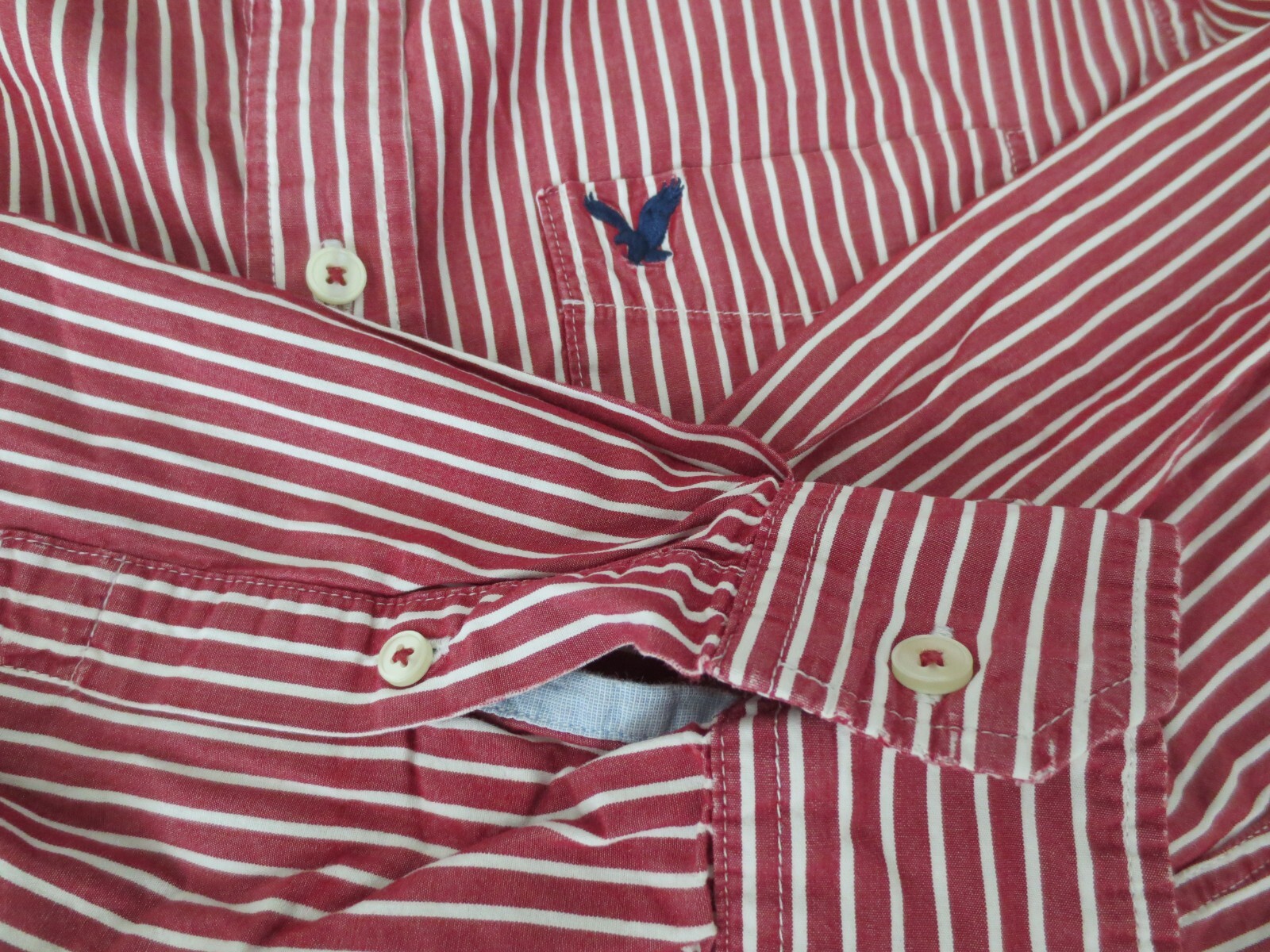 AEO American Eagle Womens Button Classic Fit Maroon Striped Top Shirt Blouse – M