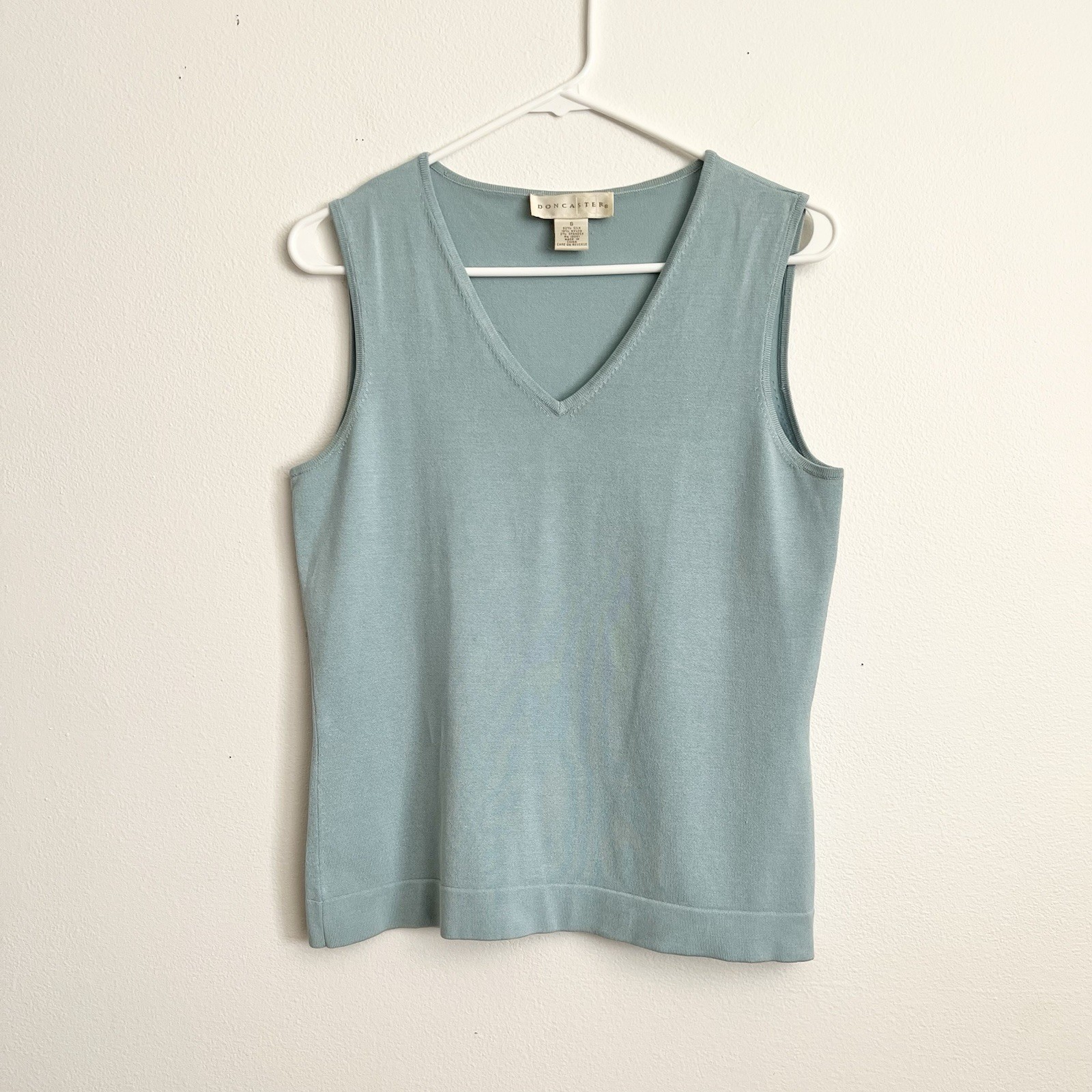 Doncaster VTG Y2K Blue Silk Blend Vneck Sweater Tank Top Small Quiet Luxury Chic