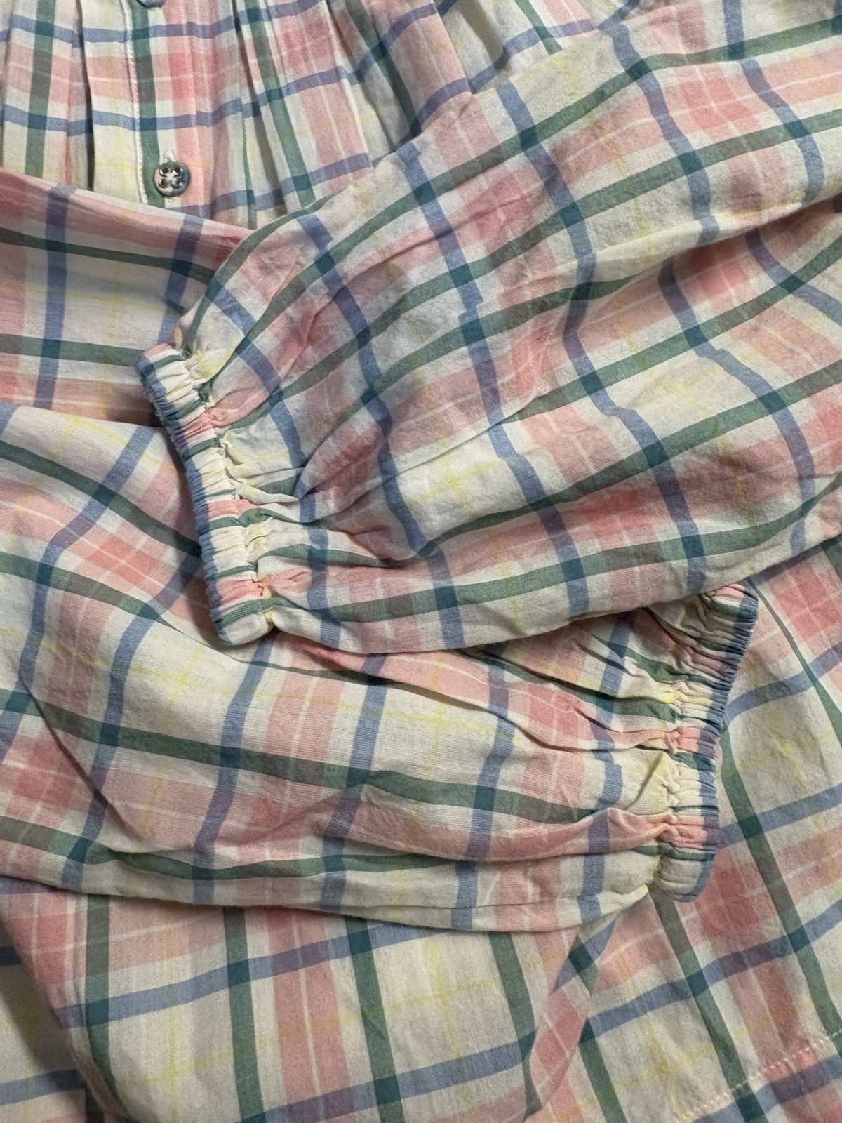 Boden UK 10 Smocking Detail Blouse multi-color checked 100% Cotton