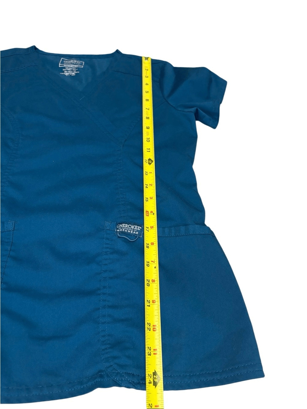 Cherokee Workwear Revolution Mock Wrap Scrub Top. Turquoise. Sz XS. Great Cond