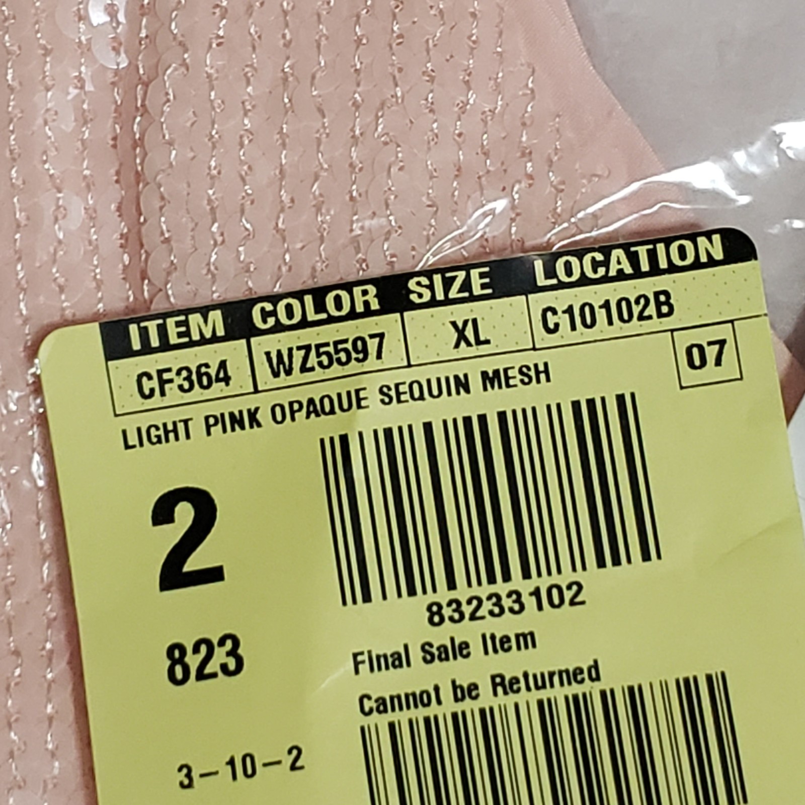 J. Crew Opaque Sequin Shell – Light Pink – XL – NEW
