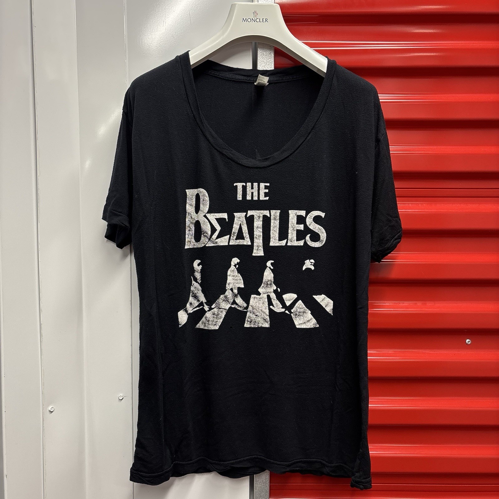 Vtg Double Sided The Beatles T-Shirt Size XL Black V Neck Thin